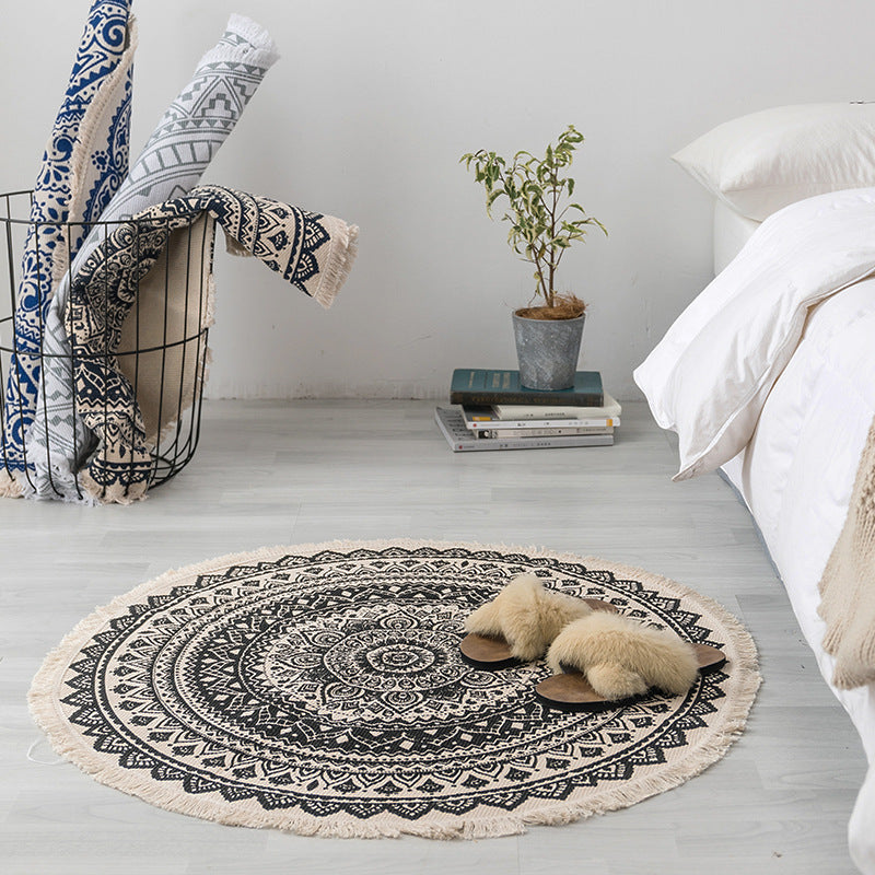 Ethnic style round floor mat
