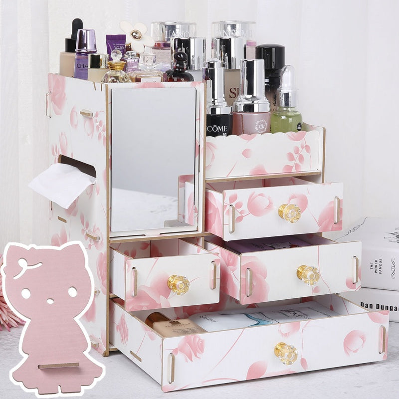 Wooden Tabletop Cosmetic Storage Box