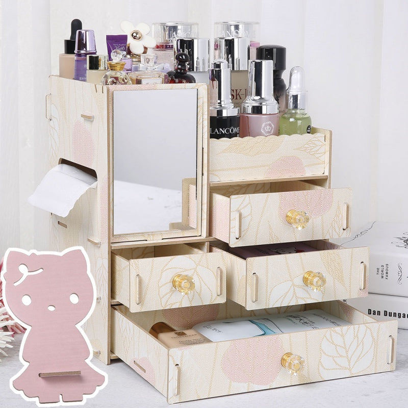 Wooden Tabletop Cosmetic Storage Box