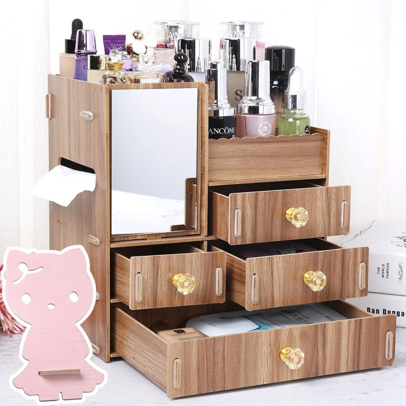 Wooden Tabletop Cosmetic Storage Box