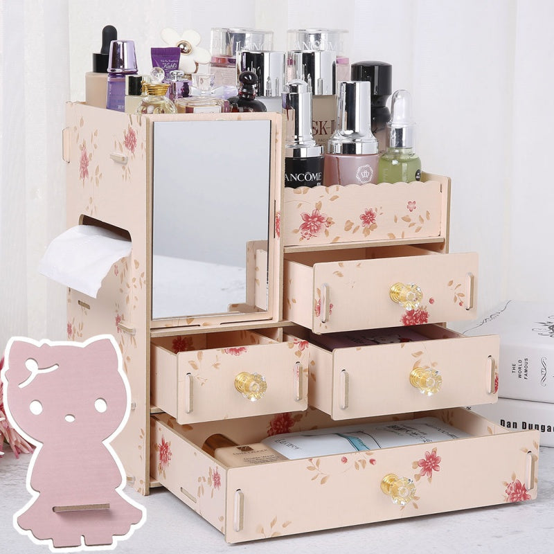 Wooden Tabletop Cosmetic Storage Box