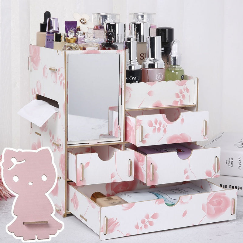 Wooden Tabletop Cosmetic Storage Box