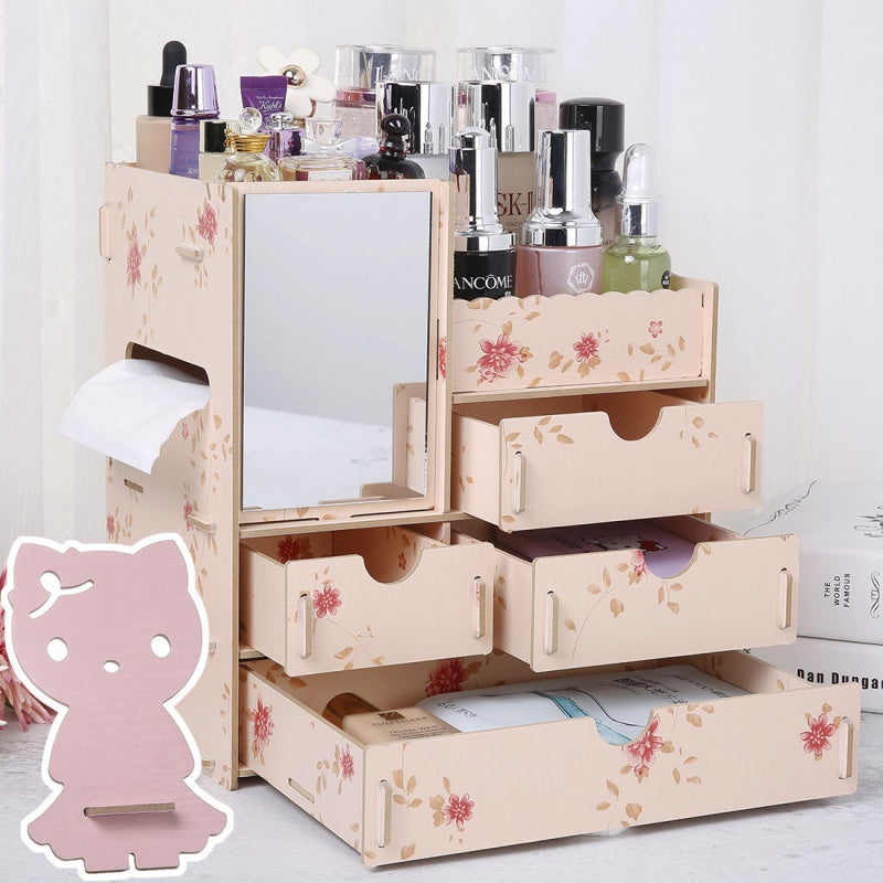 Wooden Tabletop Cosmetic Storage Box