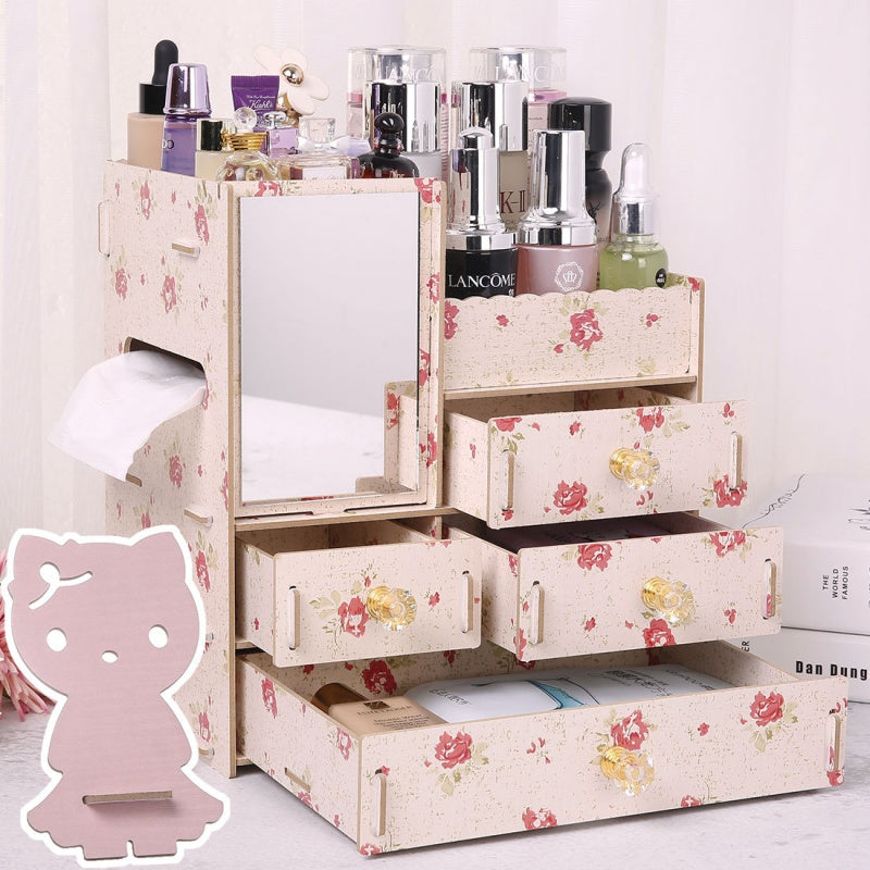 Wooden Tabletop Cosmetic Storage Box