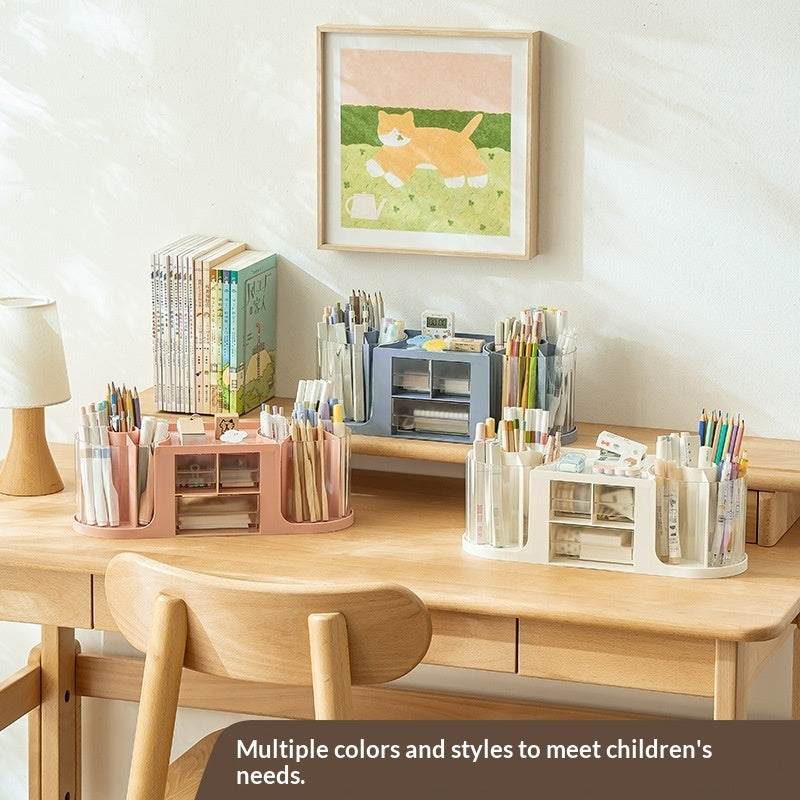 Double-rotating Storage Box and Pen Holder Office Desk