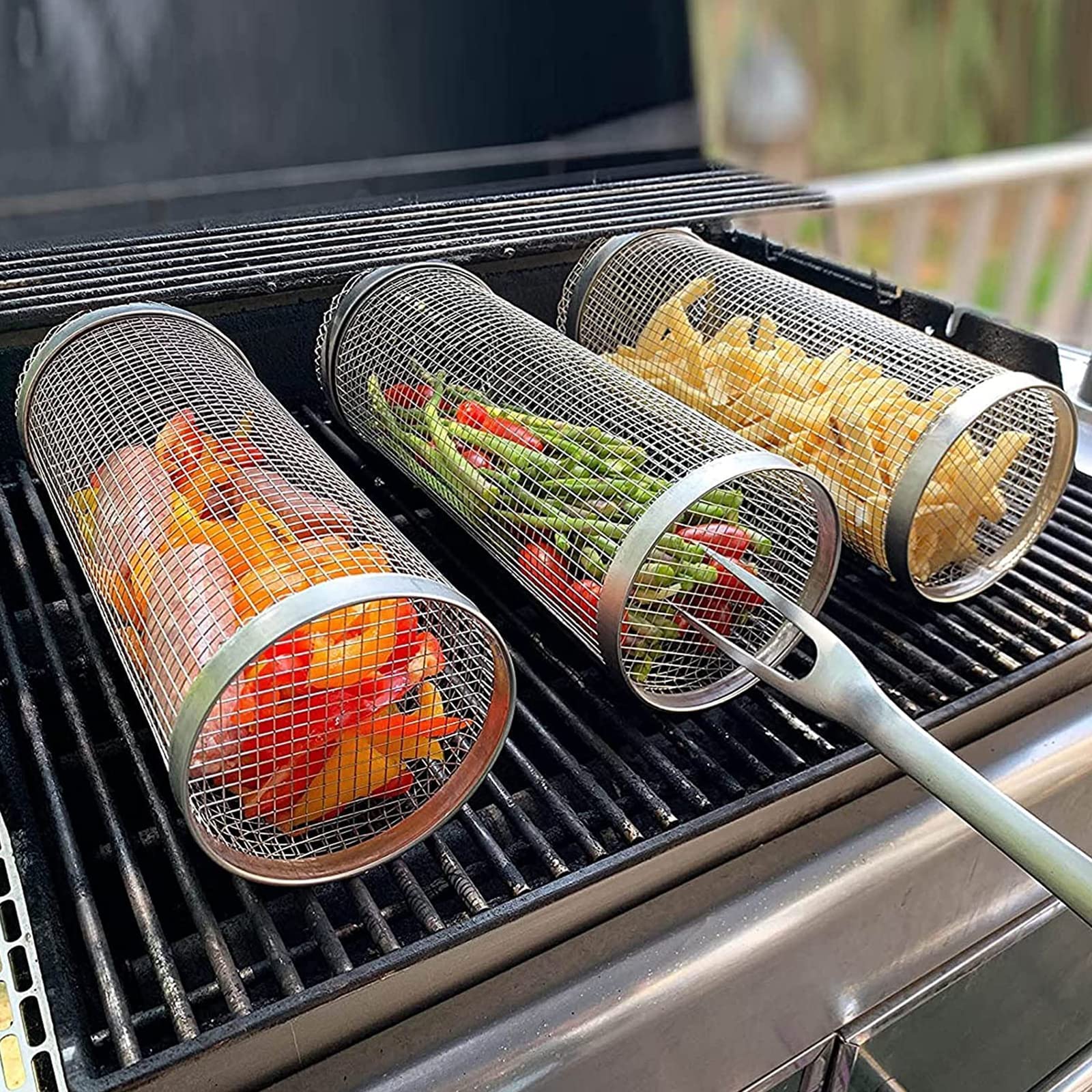 Rolling Metal Basket for BBQ