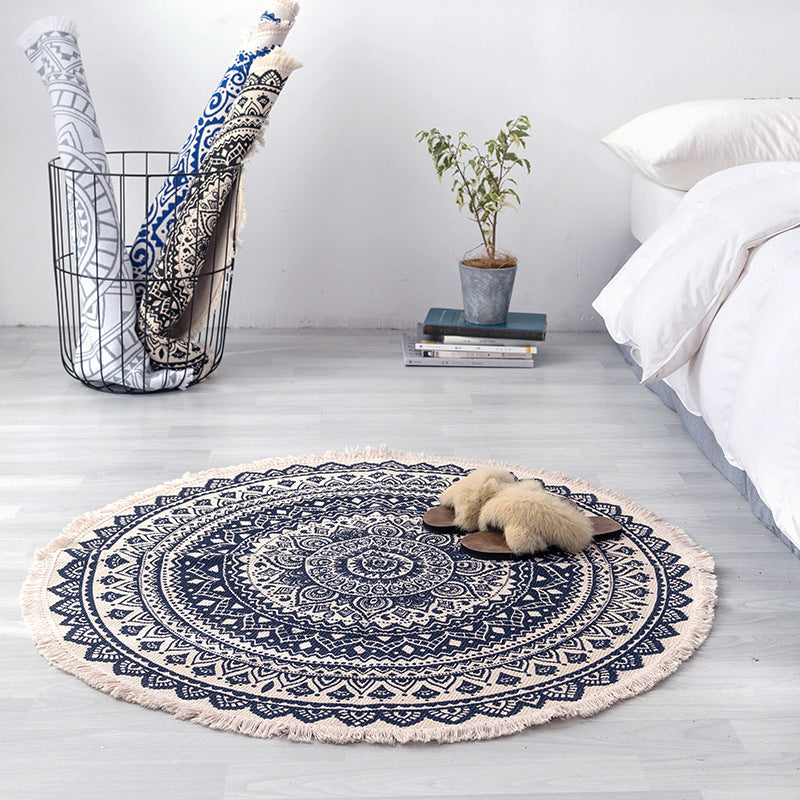 Ethnic style round floor mat