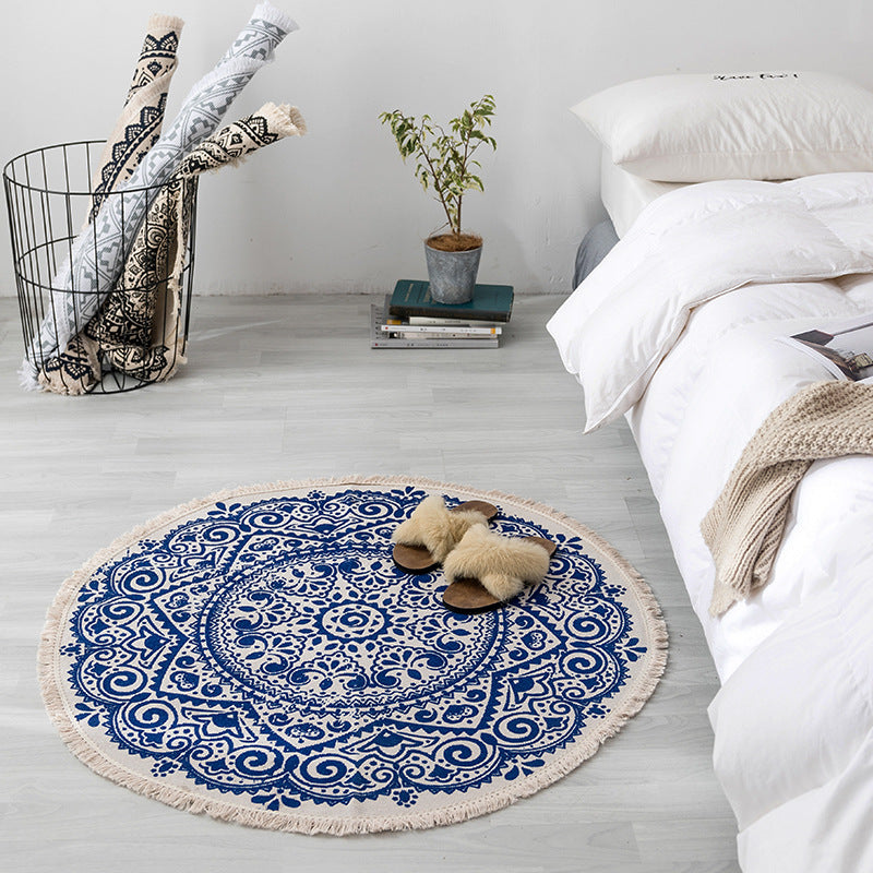 Ethnic style round floor mat
