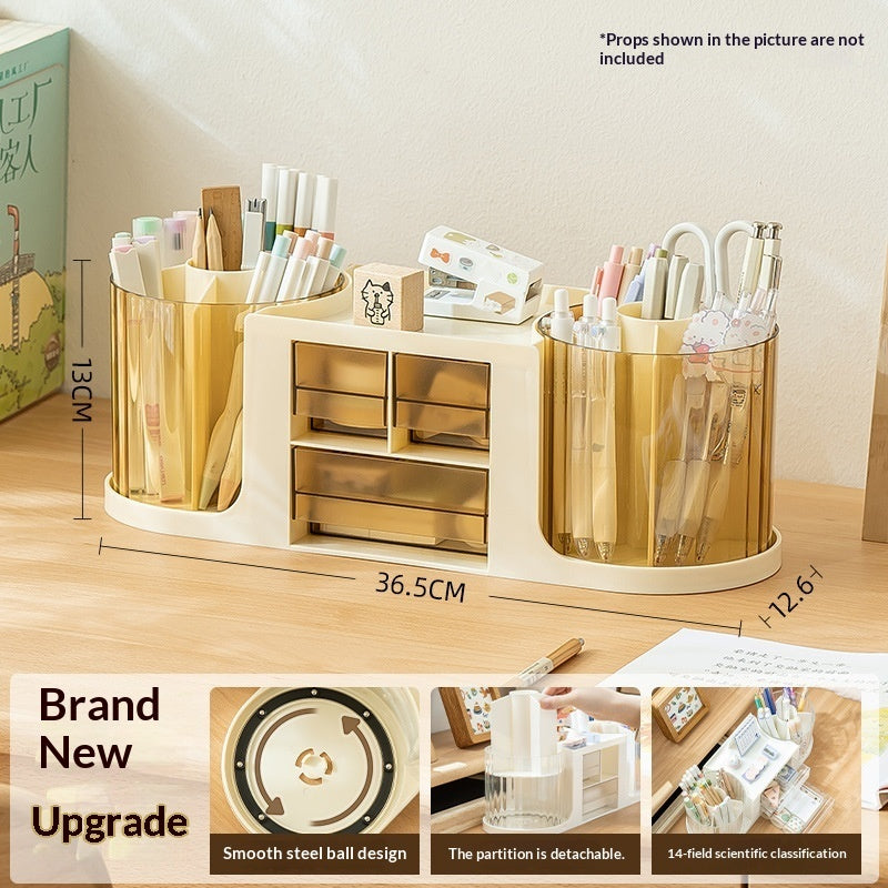 Double-rotating Storage Box and Pen Holder Office Desk