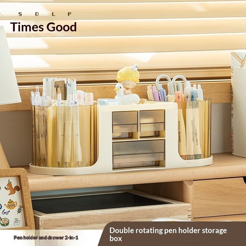 Double-rotating Storage Box and Pen Holder Office Desk