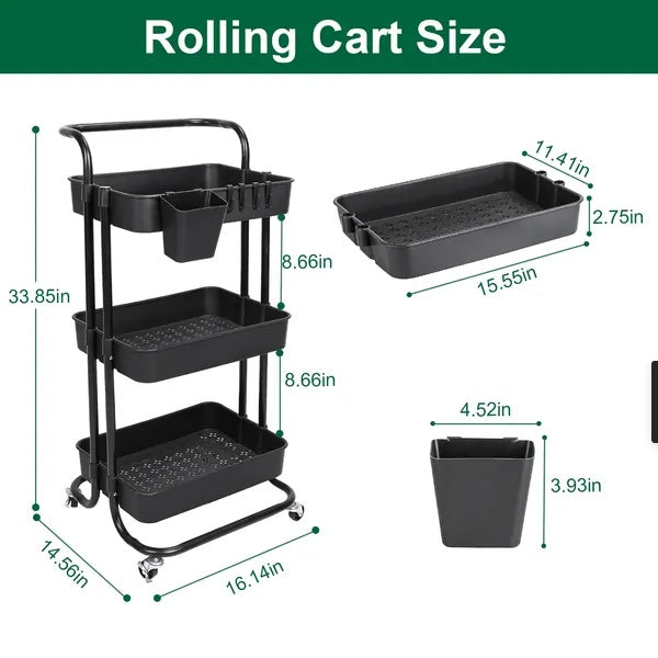 3 Tier Rolling Utility Movable Trolley