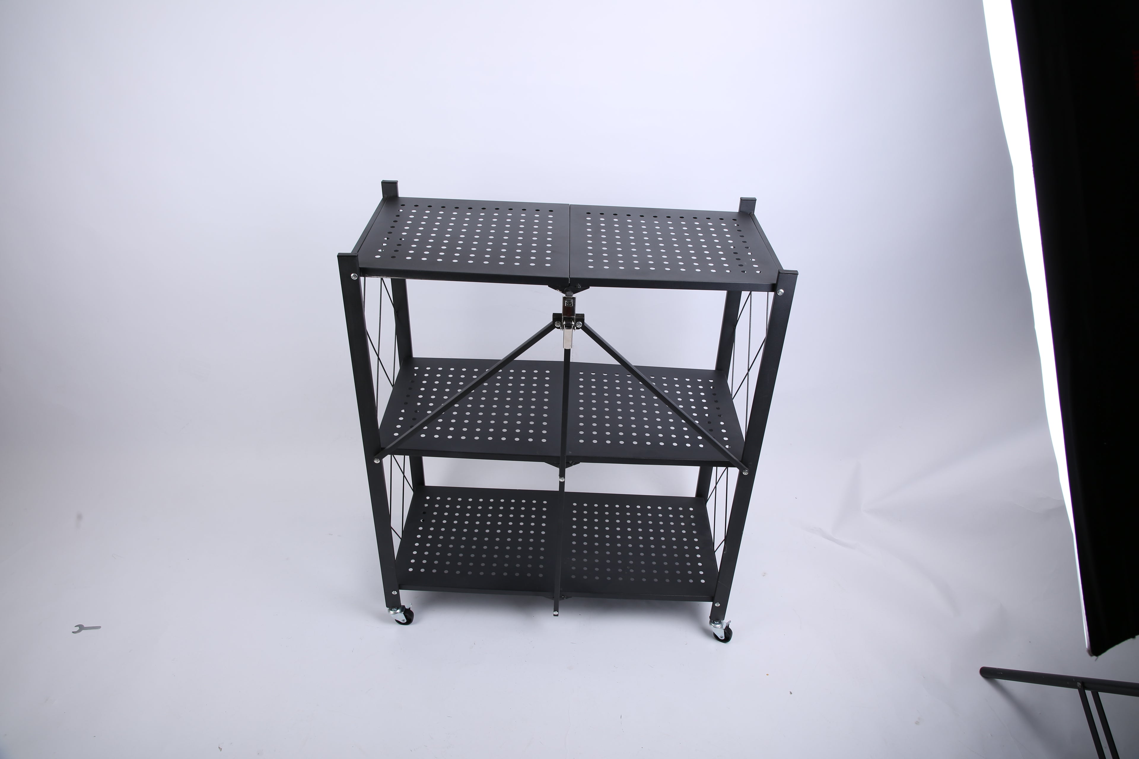 3-Tier Foldable Storage Shelf with Lockable Wheels