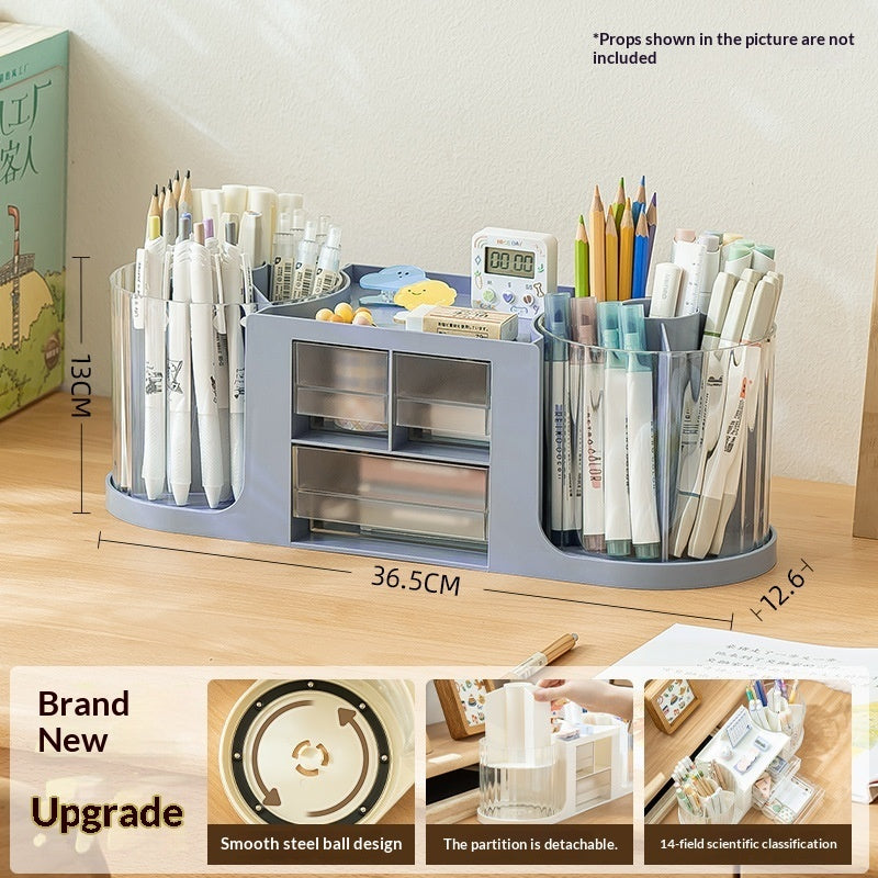 Double-rotating Storage Box and Pen Holder Office Desk