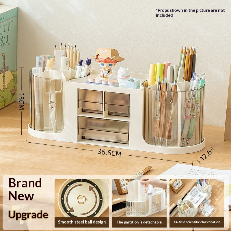 Double-rotating Storage Box and Pen Holder Office Desk