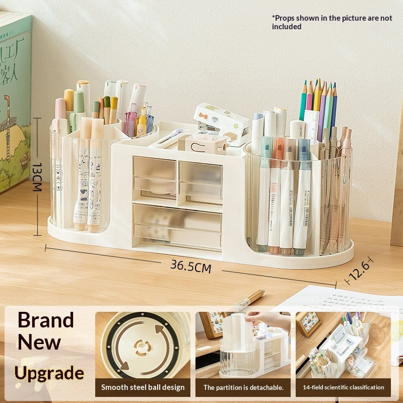 Double-rotating Storage Box and Pen Holder Office Desk