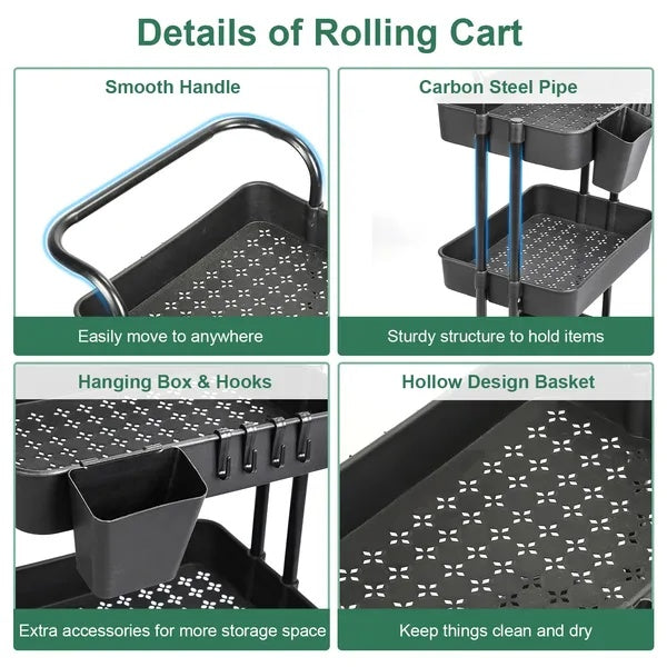 3 Tier Rolling Utility Movable Trolley