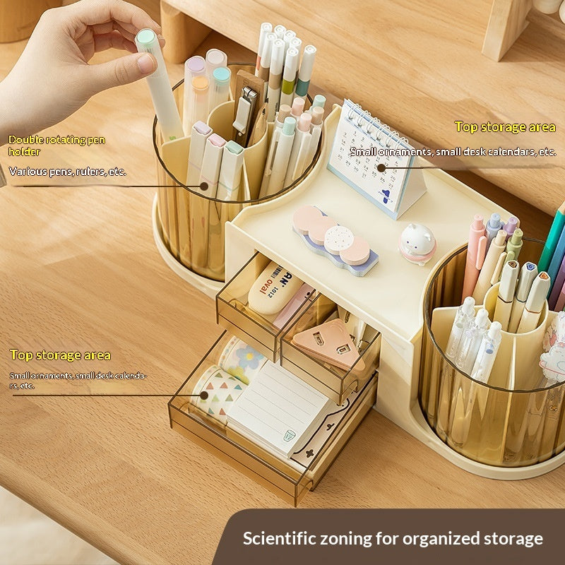 Double-rotating Storage Box and Pen Holder Office Desk
