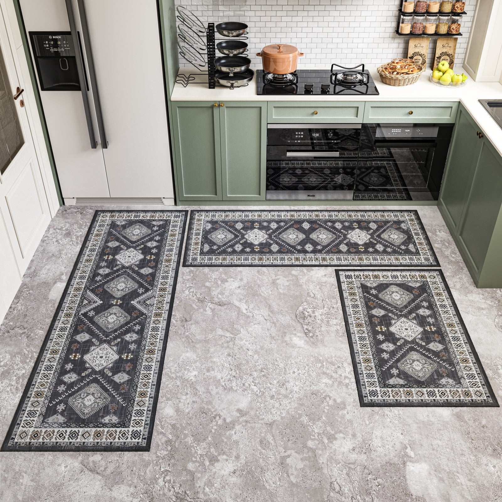 Boho 3 Piece Kitchen Rug Sets