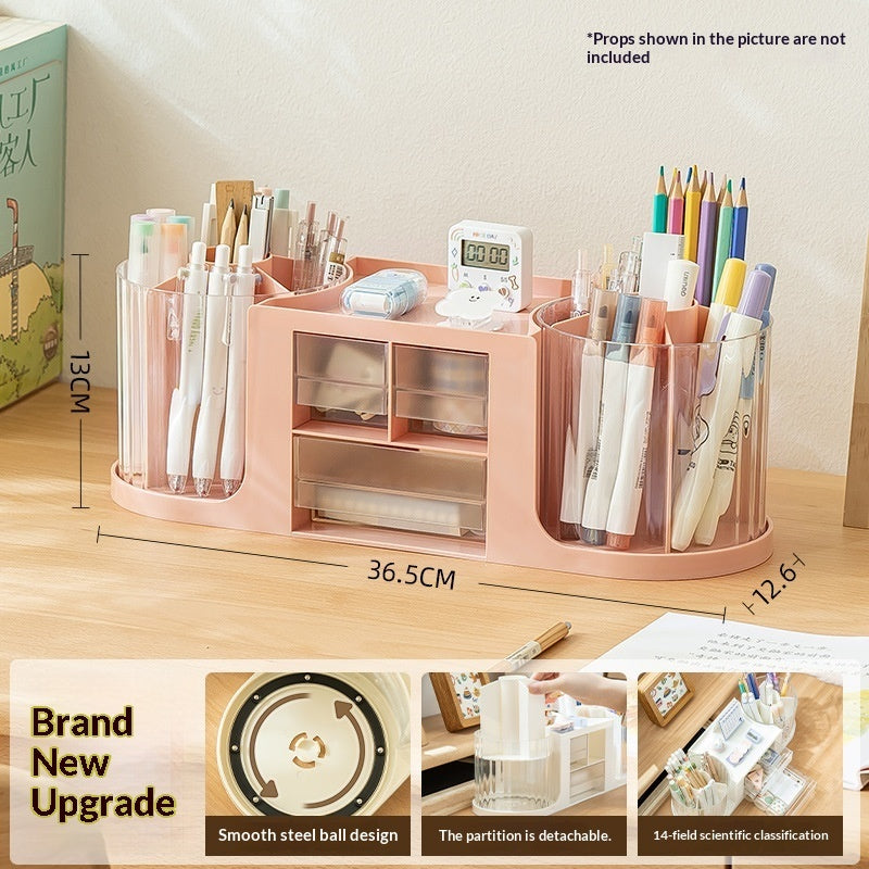 Double-rotating Storage Box and Pen Holder Office Desk
